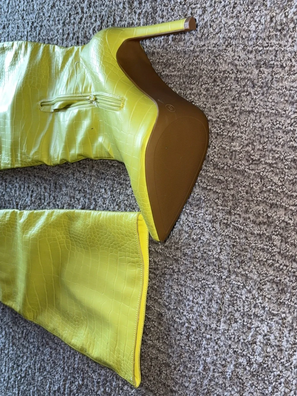 SHEIN Neon Yellow Croc-Embossed Over-the-Knee Stiletto Boots